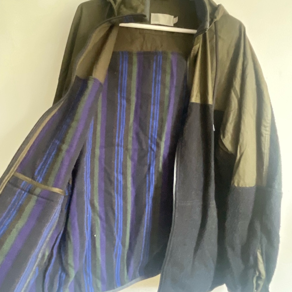 Men's Olive and Black/blue striped Hooded Jacket